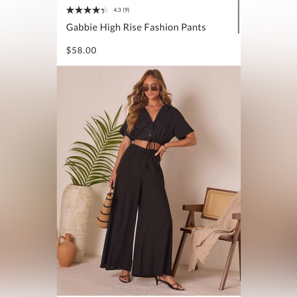 NEW VICI Linen Gabbie Short Sleeve Button Up Top and High Rise Pants Outfit Set - Picture 8 of 16